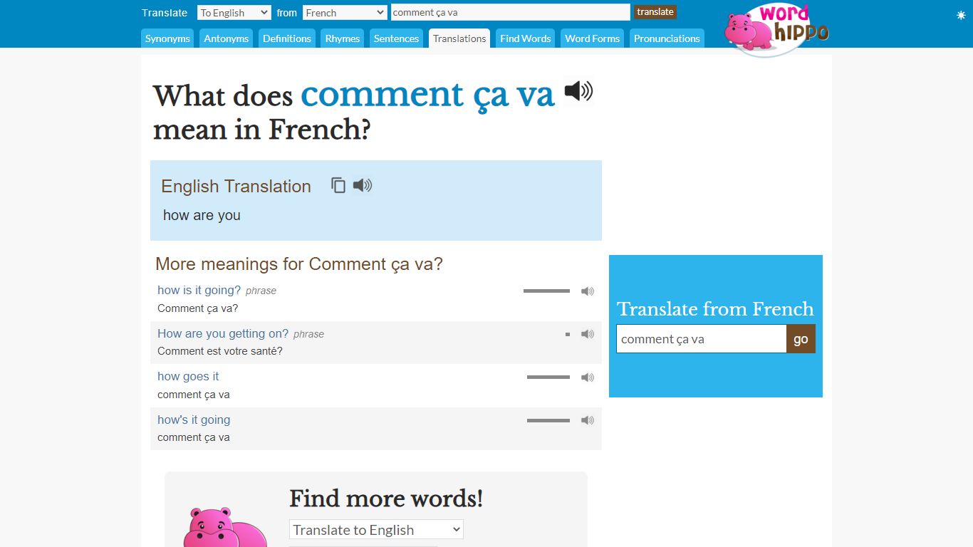 What does "comment ça va" mean in French? - WordHippo